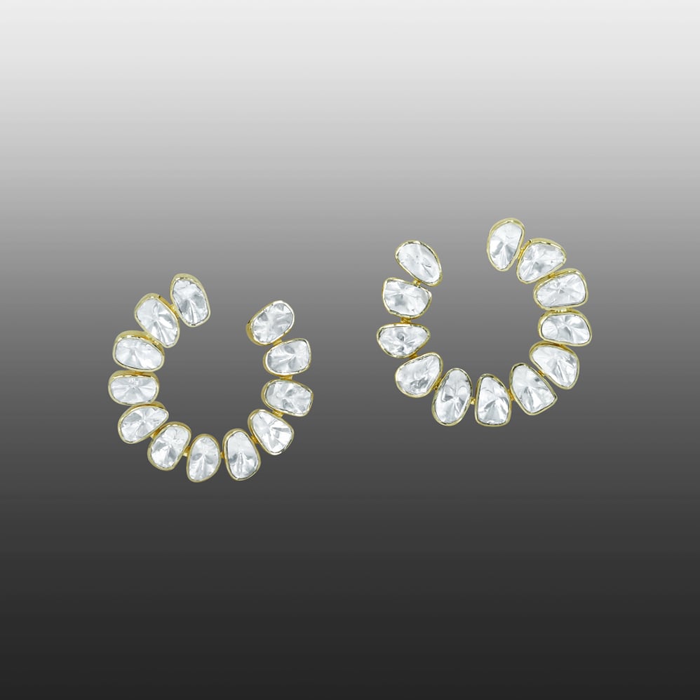 Spiral Hoop Earrings with Polki in Open Setting